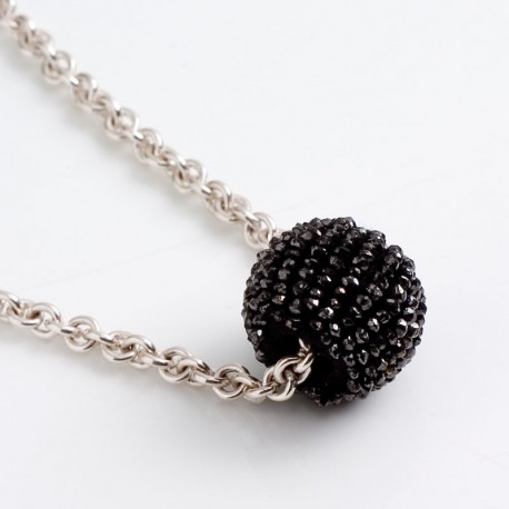  Pendant, black diamond ball, 925 silver