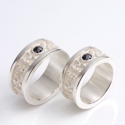  Wedding rings, 925 silver, lilies and diamond roses