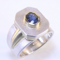  Ring, 925- silver, 585- gold, sapphire