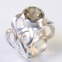 Pigtail ring, 925 silver, smoky quartz
