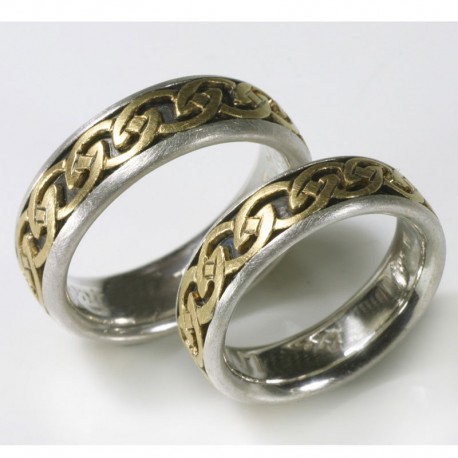  Wedding rings, celtic, 925- silver, 750- gold