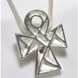  Pendant, Coptic cross, 925 silver, ruby
