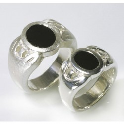  Partner rings, signet rings, 925 silver, onyx