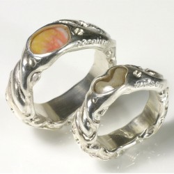  Wedding rings with shell and coral, 925 silver