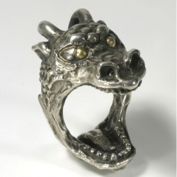  Dragon ring, 925 silver, with 900 gold eyes